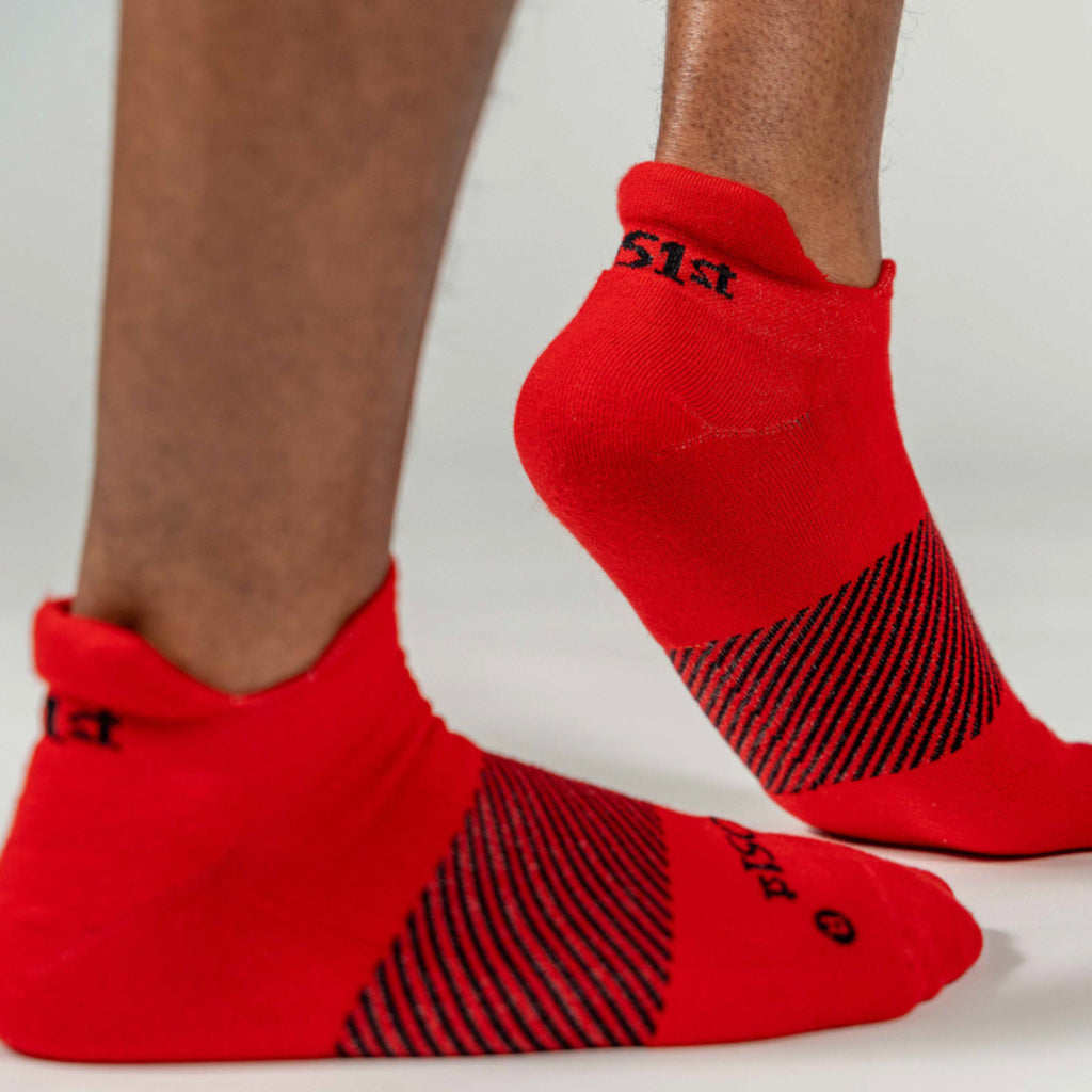 Man wearing Cardinal (red) Wicked Comfort sock | OS1st