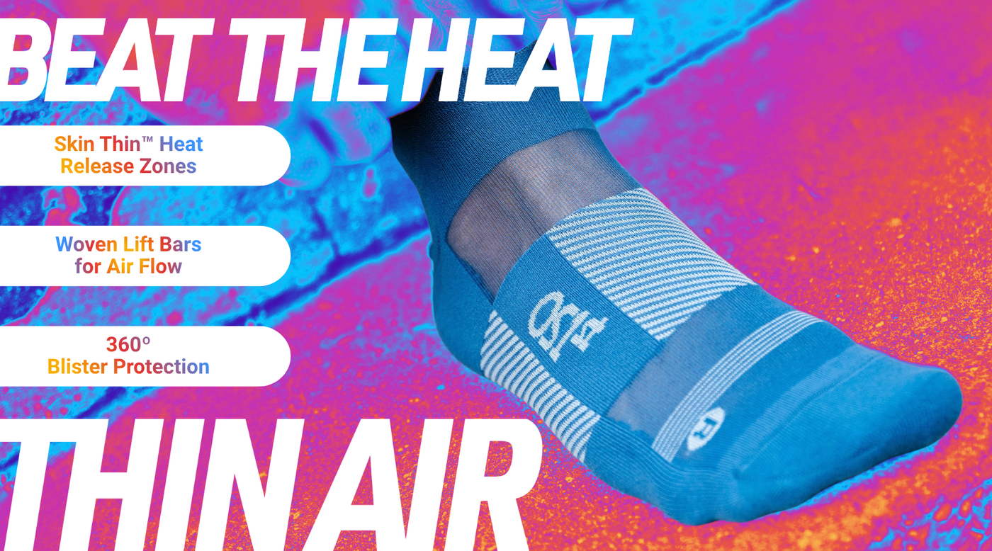 Beat the Heat with OS1st's Thin Air Performance Sock | Pictured - Thin Air Performance Sock, Blue Shift colorway, No show height | OS1st