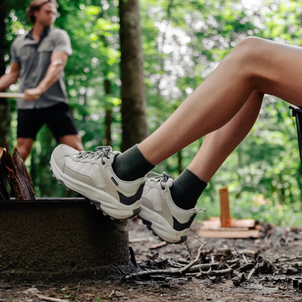 Person wearing quarter crew wicked comfort merino wool socks | OS1st