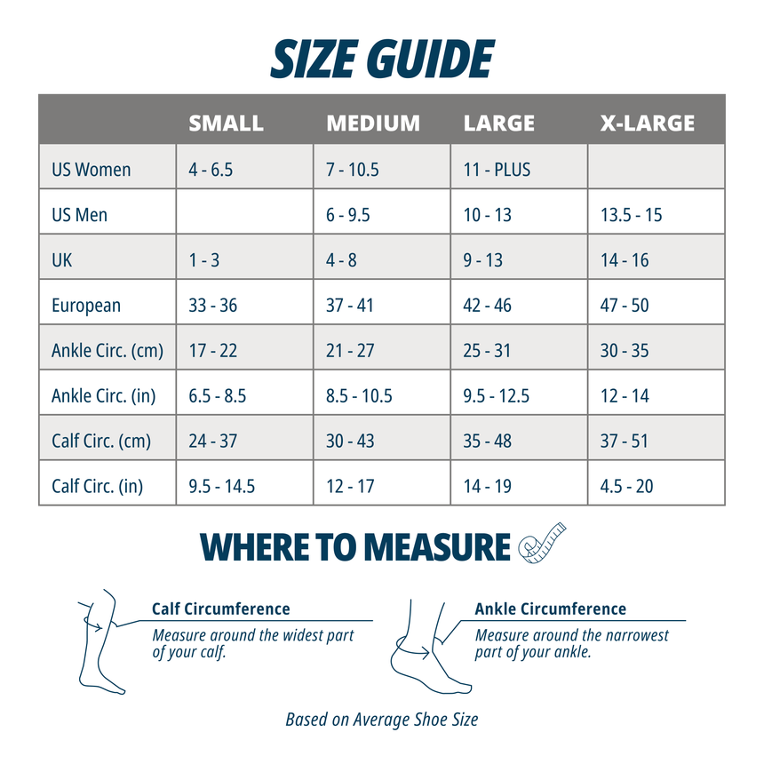Compression Bracing Sock Size Chart