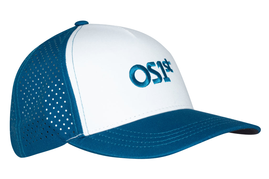 Blue Boco running trucker hat with OS1st logo| OS1st
