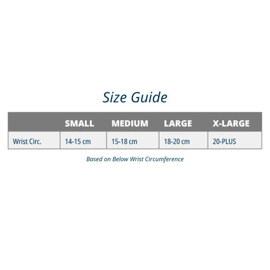 Size guide for WS6 Wrist Sleeve