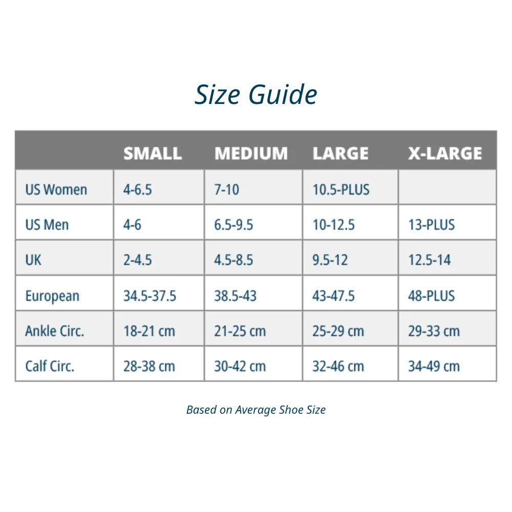 Size chart for wellness compression socks - great socks for nurses, healthcare, occupational, traveling | OS1st
