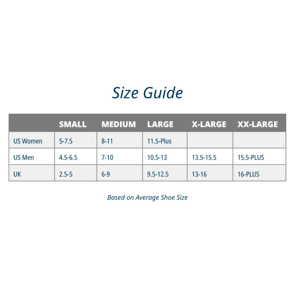 size chart for wellness performance socks - great for diabetics, sensitive feet, neuropathy, non binding, available in wide width | OS1st