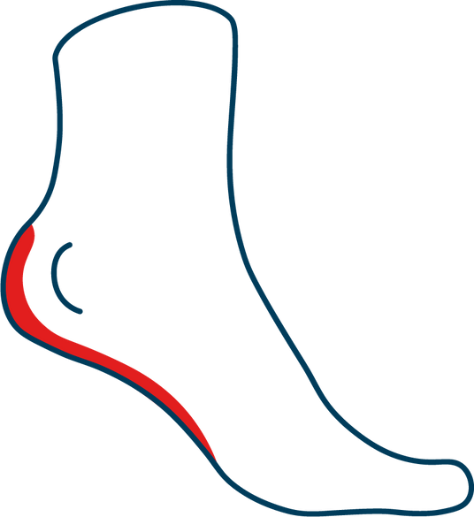 Outline of a sock with a red area on a white background