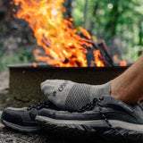 person wearing grey wicked comfort merino wool no show | OS1st