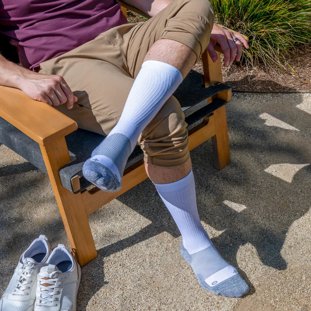 man wearing wide width wellness performance socks | OS1st