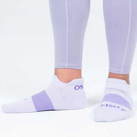 woman wearing lilac wicked comfort socks, no show/ankle height | OS1st 