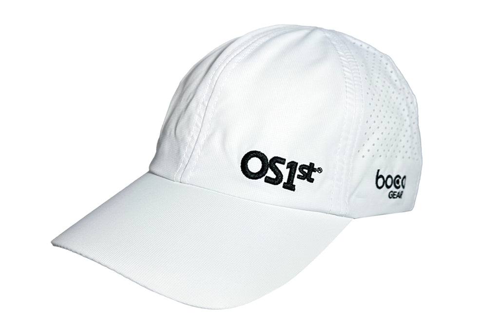 front view of boco athletic hat in white with black OS1st logo | OS1st