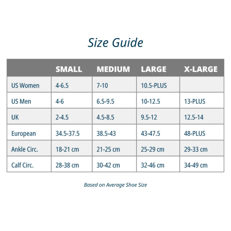 Size chart for wellness compression socks - great socks for nurses, healthcare, occupational, traveling | OS1st