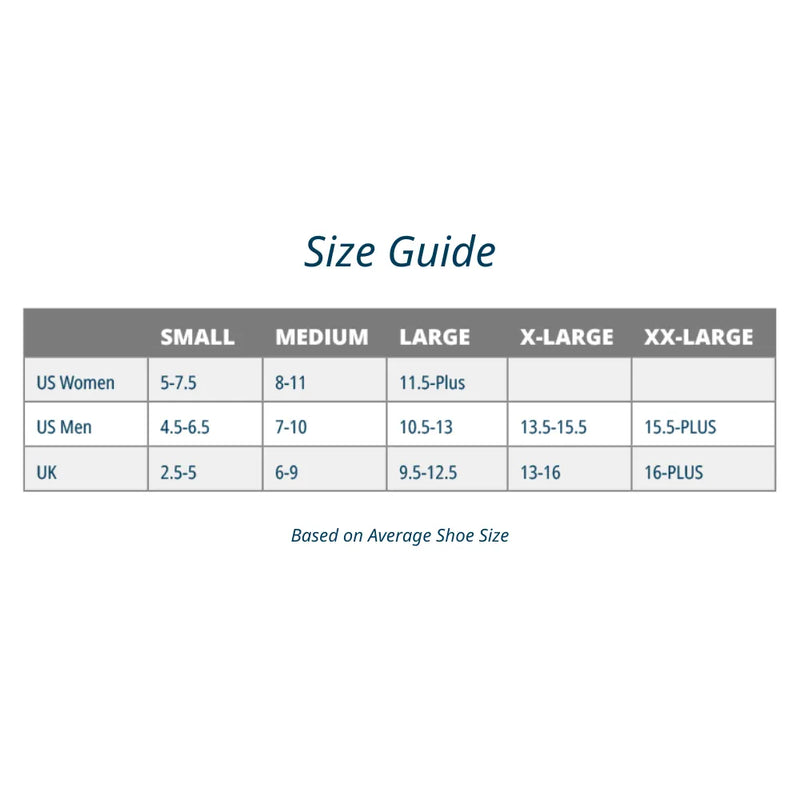 size chart for wellness performance socks - great for diabetics, sensitive feet, neuropathy, non binding, available in wide width | OS1st