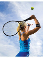 woman wearing the ES3 while playing tennis, about to serve the ball | OS1st