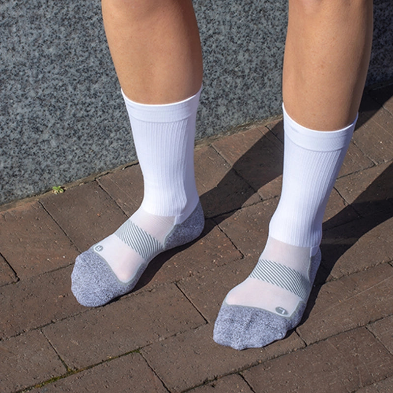 Person wearing the Active Comfort Socks crew length in white | OS1st