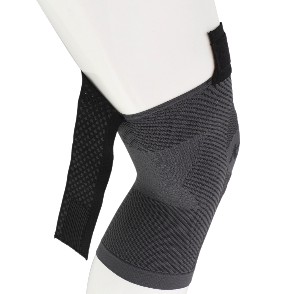 KS7+ Adjustable performance knee sleeve in black showing the adjustable strap | OS1st